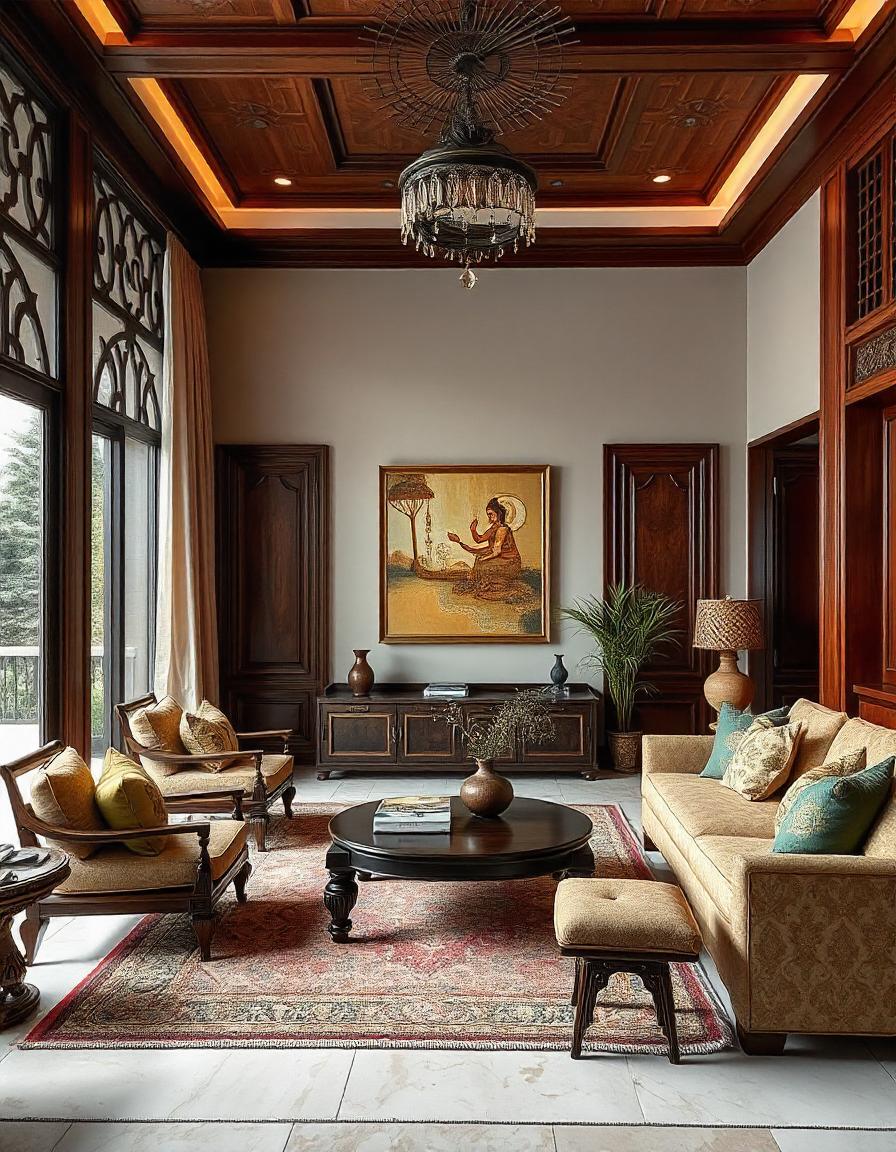 pikaso_texttoimage_living-room-interior-with-wood-work-indian-style